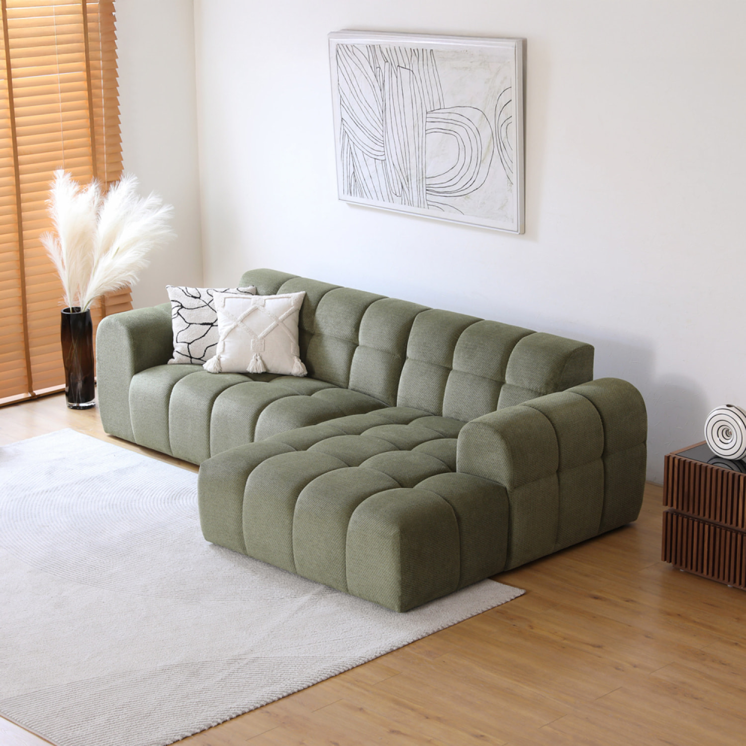 ALINE Canapé d'angle 3 places nuage en velours vert