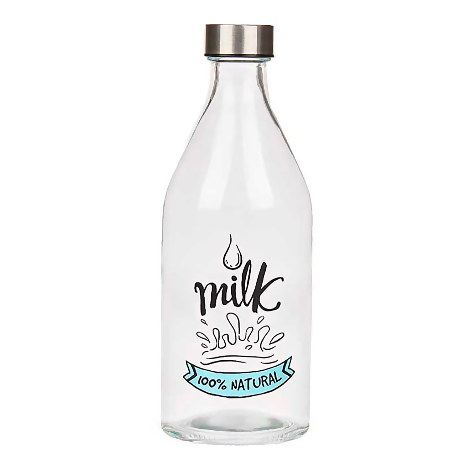 Botella de 1000ml con tapón de acero y diseño leche.