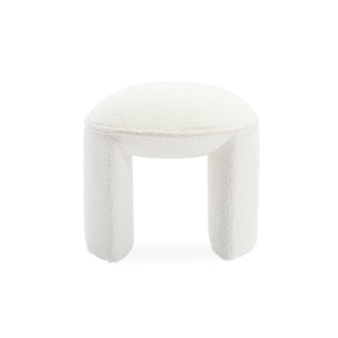 Tabouret. pouf bouclette texturée blanche L 44 x P 44 x H 42cm -SHAWN