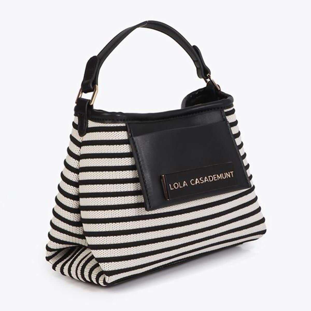 Borsa a tracolla in tessuto a righe abbinato ad effetto pelle