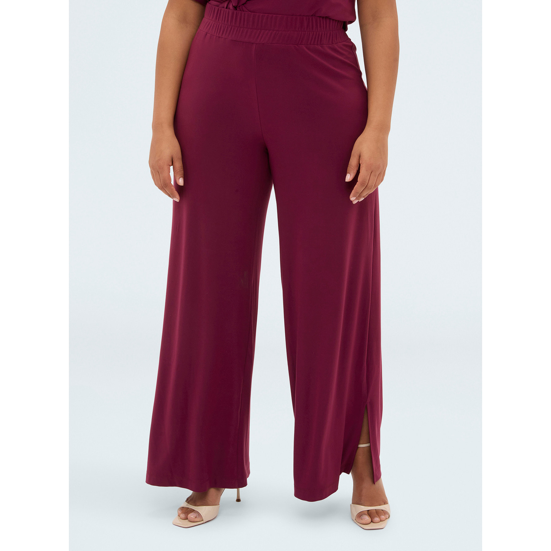 Fiorella Rubino - Pantalones Wide Leg de punto - Burgundy