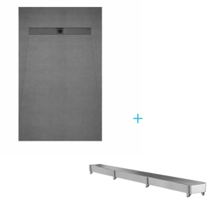 Receveur de Douche à Carreler 140x80cm à Ecoulement Linéaire - Grille Chrome et Bonde