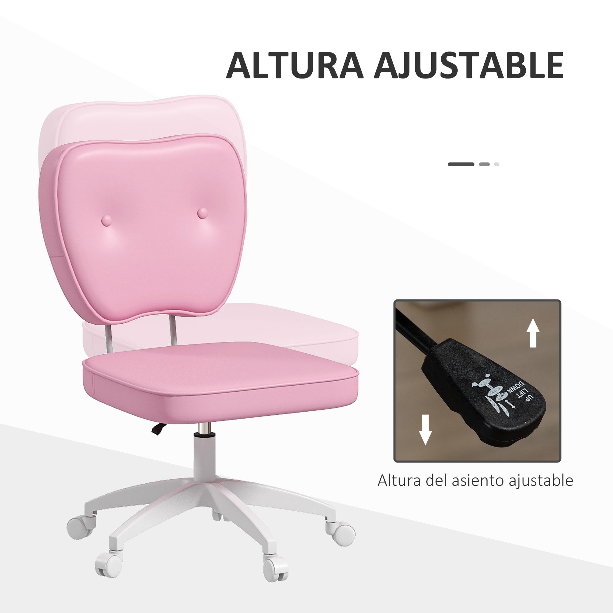 Silla de Escritorio Tapizada en PU Silla de Oficina Giratoria con Altura Ajustable Sin Brazos Carga 120 kg Silla para Estudio Dormitorio 46x59x82-92 cm Rosa