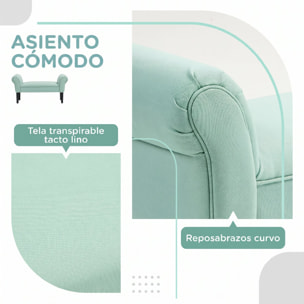 Banco Pie de Cama, Taburete Pie de Cama Tapizado en Lona con Patas de Madera, Reposabrazos y Asiento Acolchado, Estilo Moderno, Banco para Dormitorio, Entrada, Pasillo, Verde Claro