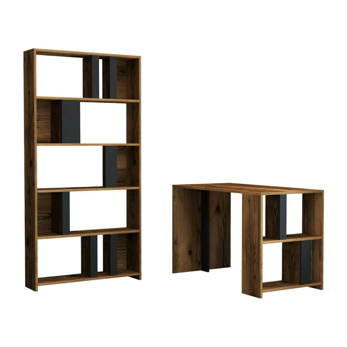 Scrivania Atene, Scrittoio multiuso, Tavolo per ufficio porta PC, Piano di lavoro, 120x60h75 cm, Noce e Antracite