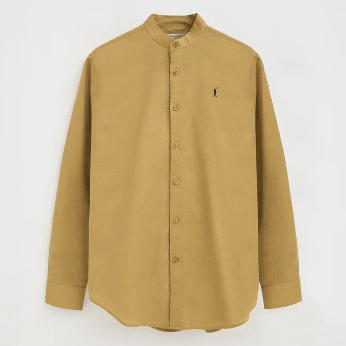 Camicia cotolino kaki con collo alla coreana, regular fit e ricamo Rigby Go