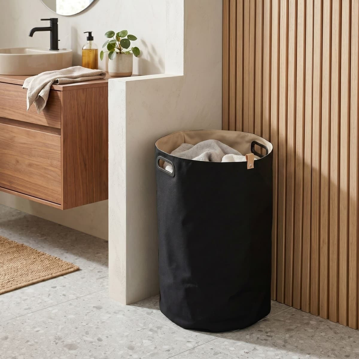 35x60x35 cm panier à linge réversible 73,5 L, polyester, noir/beige (SATDKOSCBE)