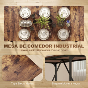 Mesa de Comedor Rectangular para 6-8 Personas, Mesa de Cocina Industrial con Tablero Grueso y Patas de Metal, 180x80x75,5 cm, Marrón Rústico