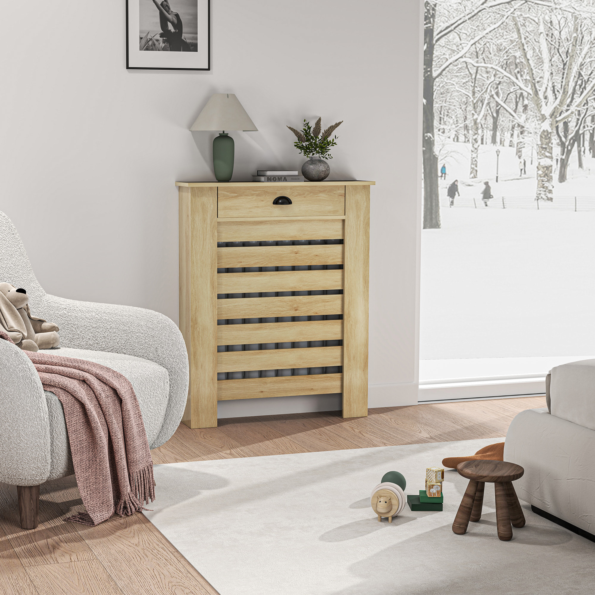 Cubre Radiadores con Cajón Cubreradiador de MDF Cubierta para Radiador para Salón Dormitorio Pasillo 78x19x95,5 cm Roble