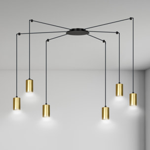 Lampada a sospensione Traker in acciaio nero opaco e oro