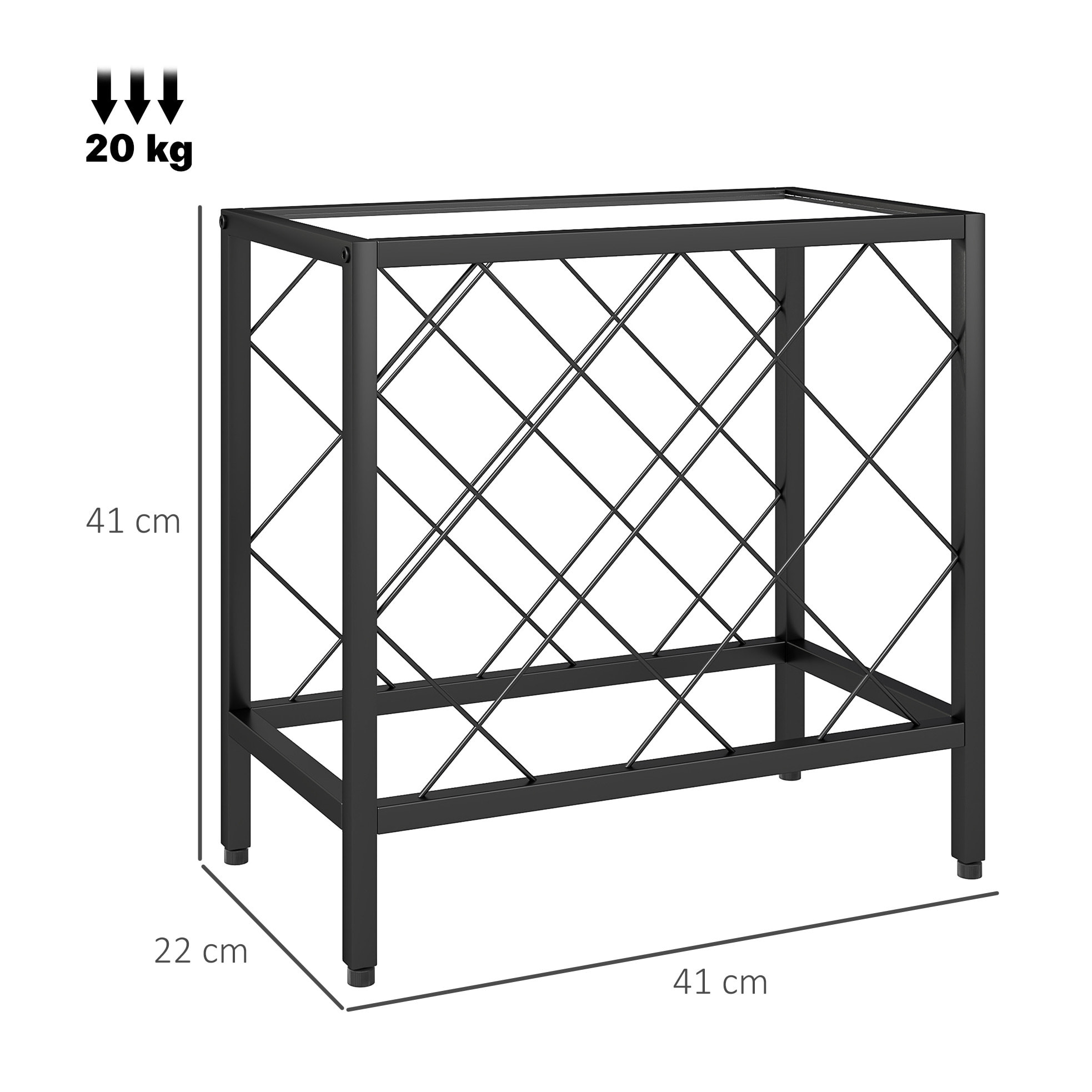 Botellero Vino para 10 Botellas Botellero con Encimera de Vidrio Templado y Marco de Acero para Salón Comedor 41x22x41 cm Negro