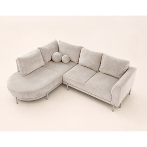 Gabin - Canapé d'angle gauche 5 places en velours texturé - Beige