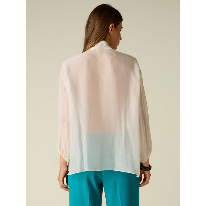 Oltre - Camicia in voile misto seta con volant - Bianco