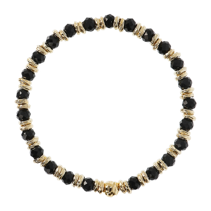 Bracciale Elastico con Rondelle Golden e Pietra Naturale Spinello Nero