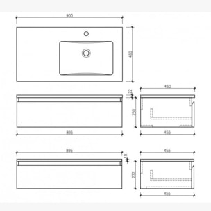 Meuble simple vasque 90 cm gris et blanc Aquamare