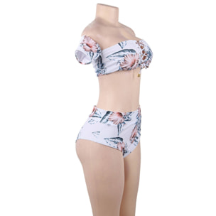 Conjunto de bikini para mujer blanco con estampado floral