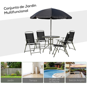 Conjunto de Muebles para Jardín con 4 Sillas 1 Mesa y 1 Parasol Texteline Aluminio y Poliá©ster Negro