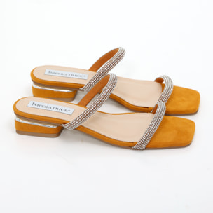 Sandali bassi in simil camoscio con fasce ricoperte di strass