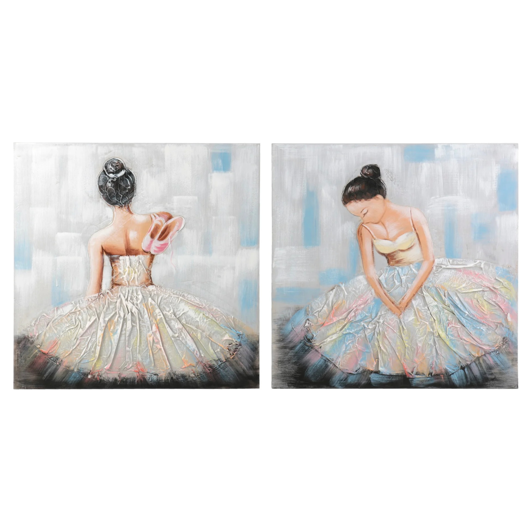 Set 2 Lienzos Bailarina 100% Pintado A Mano 80x5x80 Cm