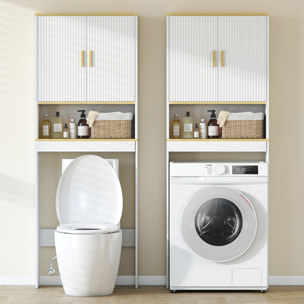 Estantería para Baño sobre Inodoro, Mueble Organizador de Baño de 3 Niveles con Estante Abierto, 2 Puertas y Estante Ajustable, 64x20x170,5 cm, Blanco