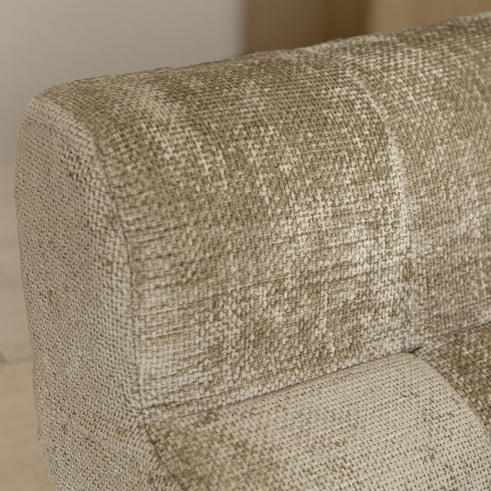 Fauteuil compressé en tissu chenille entrelacé taupe VOLTA