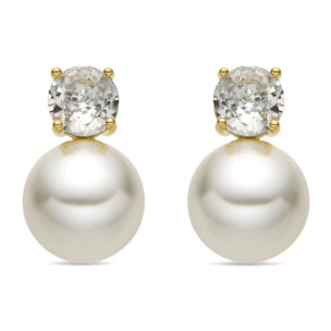 Pendientes con Perla Blanca acabado oro 18k