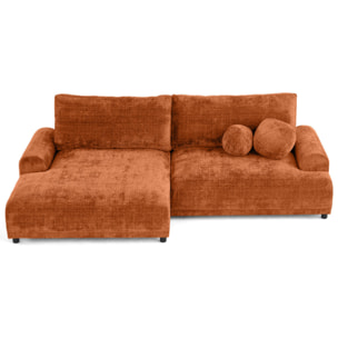 Nelly - canapé d'angle gauche 4 places convertible avec coffre en velours texturé - Rouille