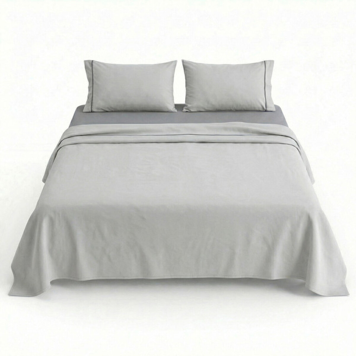 Completo lenzuola matrimoniale in cotone bicolore morbido e traspirante, set letto con lenzuolo sopra, sotto con angoli e 2 federe, design elegante con piping a contrasto, tessuto leggero e resistente 116 gsm, certificato OEKO-TEX, comfort quotidiano