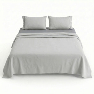 Completo lenzuola matrimoniale in cotone bicolore morbido e traspirante, set letto con lenzuolo sopra, sotto con angoli e 2 federe, design elegante con piping a contrasto, tessuto leggero e resistente 116 gsm, certificato OEKO-TEX, comfort quotidiano