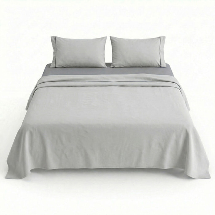 Completo lenzuola matrimoniale in cotone bicolore morbido e traspirante, set letto con lenzuolo sopra, sotto con angoli e 2 federe, design elegante con piping a contrasto, tessuto leggero e resistente 116 gsm, certificato OEKO-TEX, comfort quotidiano