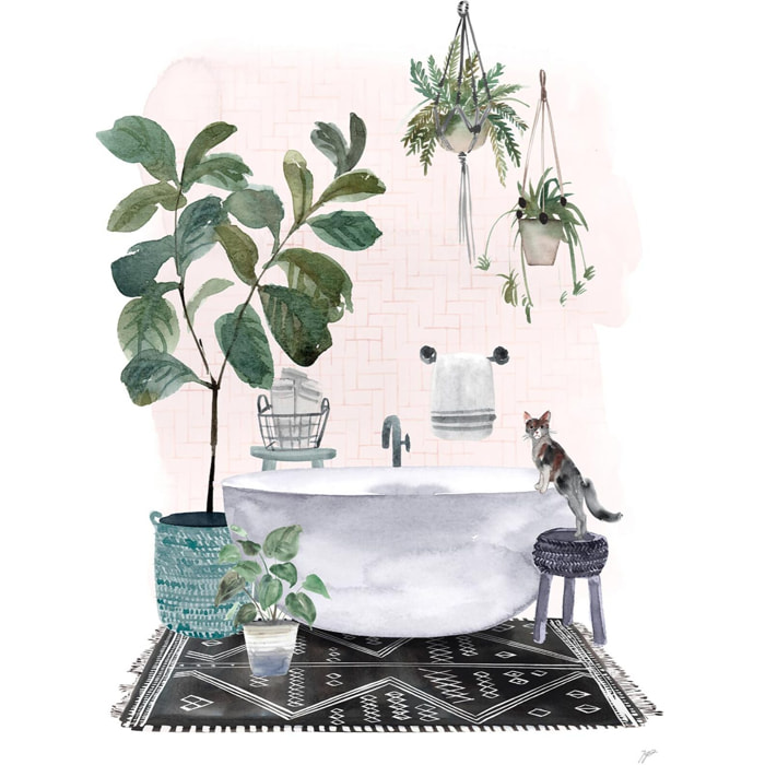 Tableau zen bain dans la cour  Toile imprimée