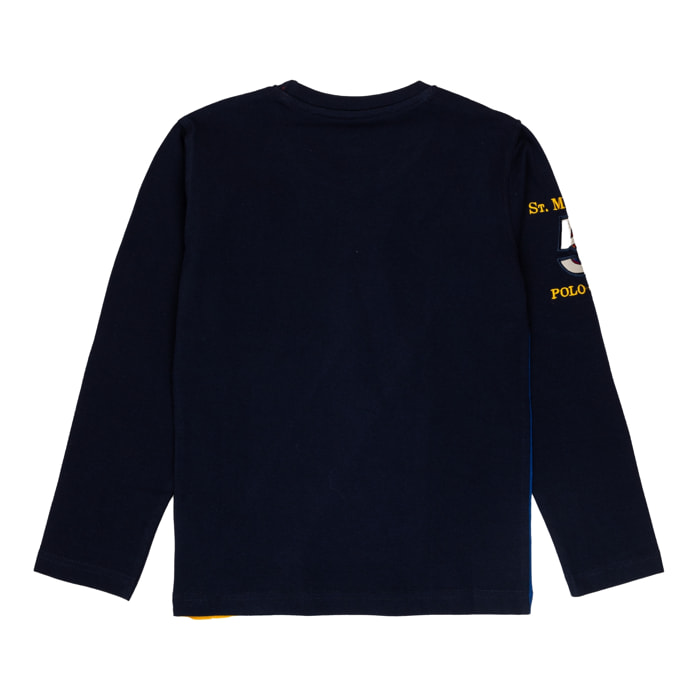 T-shirt con fasce diagonali e logo applicato