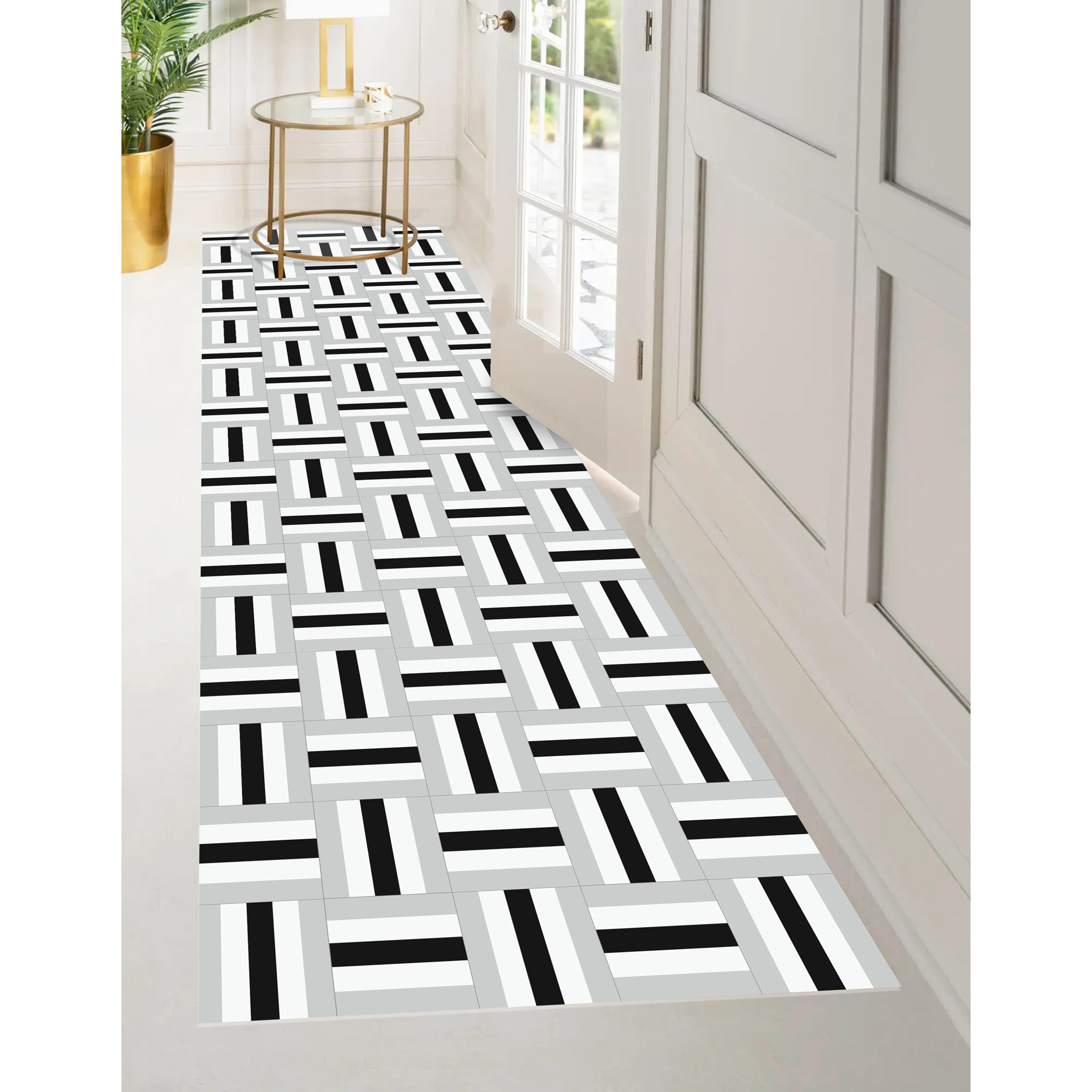Alfombra de vinilo Olivier 100x133 cm - PVC antideslizante, vinilica para cocina o salón, lavable, estilo geométrico