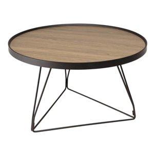JULIA - Table basse ronde 70x70cm mocha pieds épingles métal noir