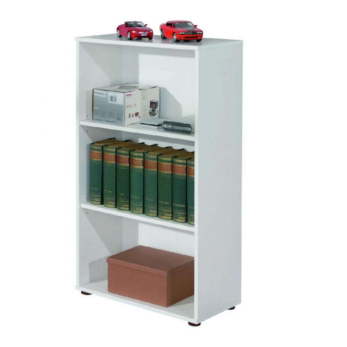 Libreria con tre ripiani, colore bianco, cm 60 x 110 x 30