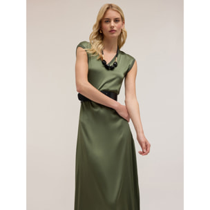 Motivi - Vestito lungo satin - Verde militare