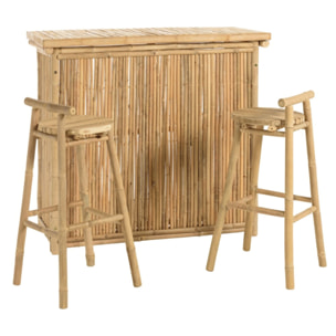 VITAL - 1 bar + 2 tabourets avec dossier bambou