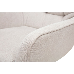 Fauteuil scandinave pivotant en tissu effet velours texturé beige et métal AVERY