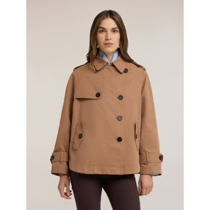 Motivi - Trench corto doppiopetto misto cotone - Marrone