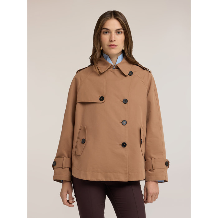 Motivi - Trench corto doppiopetto misto cotone - Marrone