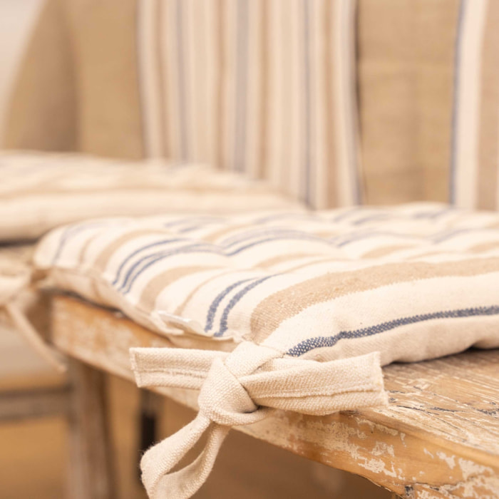 Galette de chaise matelassée à rayures en toile canevas - Bleu Foncé