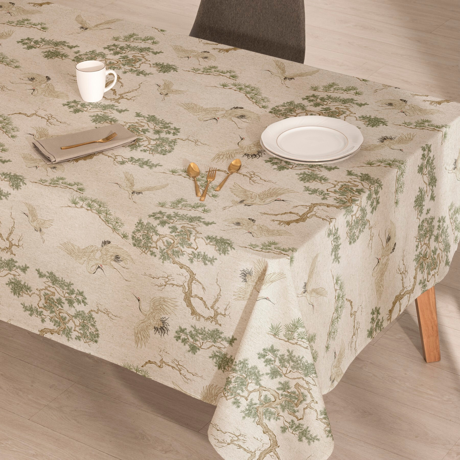 Mantel estampado antimanchas GARZA VERDE