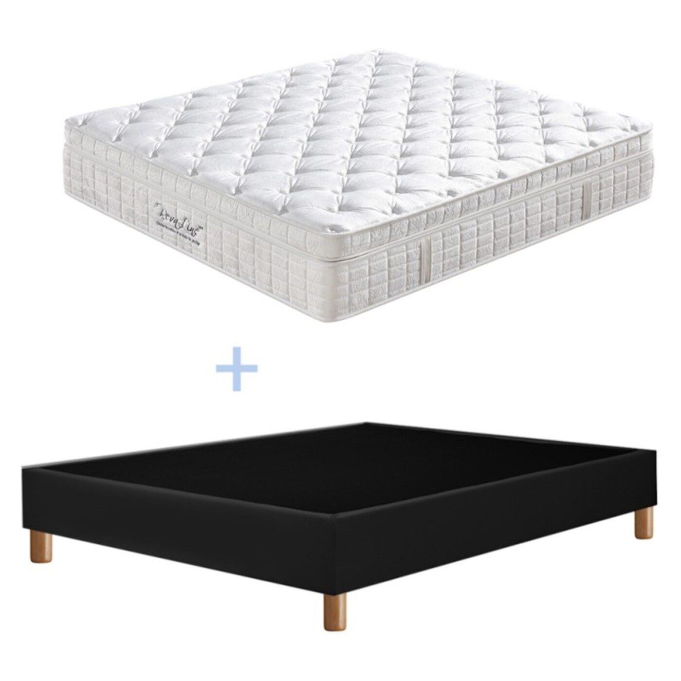 Ensemble Matelas Améthyste & sommier déco| 37 cm | Mémoire de forme, latex et ressorts ensachés | Cadre à lattes |Simili cuir | Noir