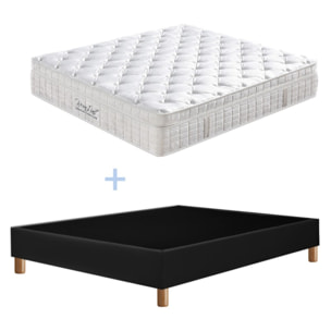 Ensemble Matelas Améthyste & sommier déco| 37 cm | Mémoire de forme, latex et ressorts ensachés | Cadre à lattes |Simili cuir | Noir