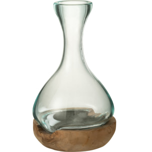 J-Line vase Bouteille Gamal - bois/verre - naturel/transparent - small - 29 cm de hauteur