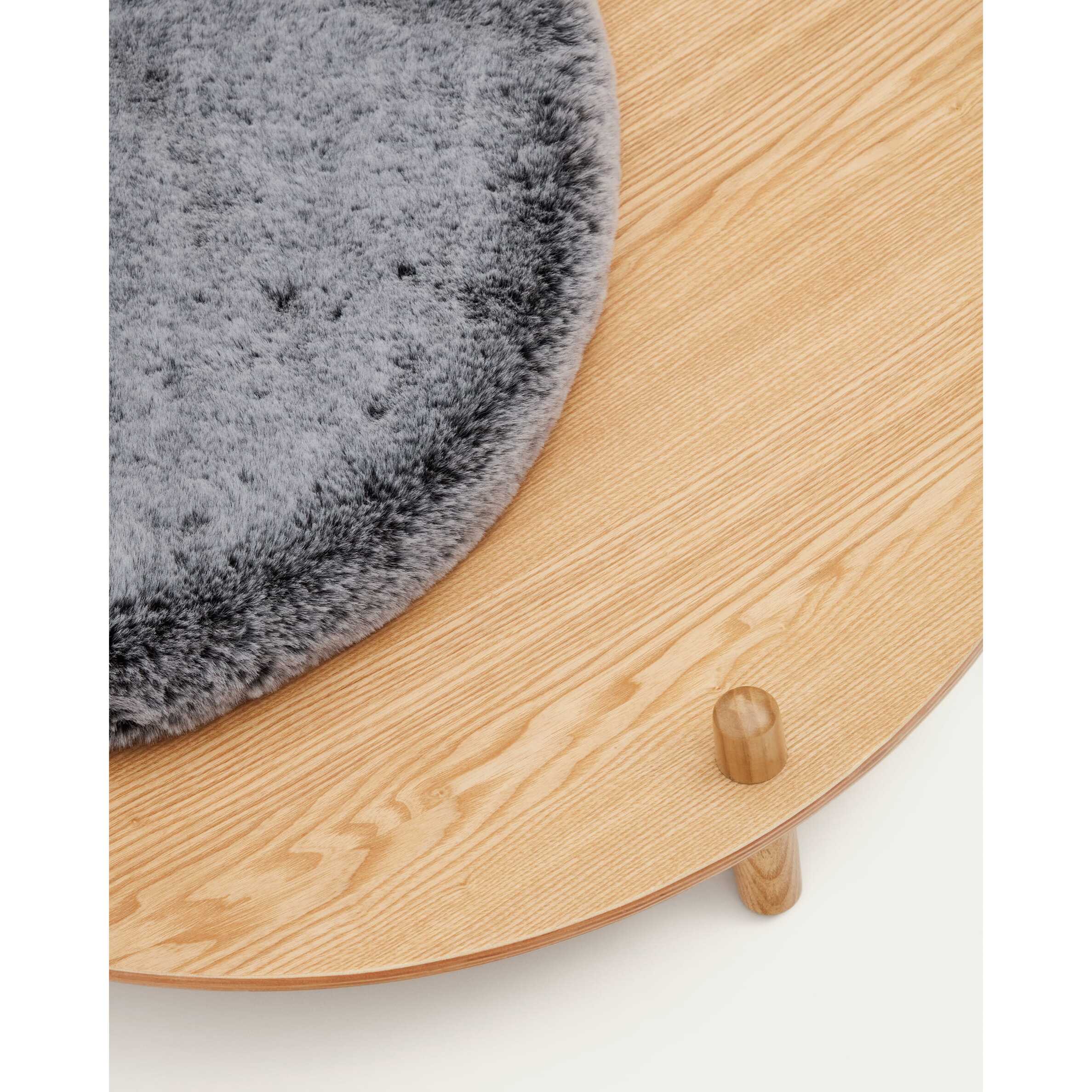 Cama para mascota Bunola de madera contrachapada de fresno y cojín pelo gris Ø 70 cm