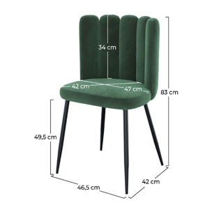 Lot de 2 chaises en velours vert et pieds en métal - Rosy