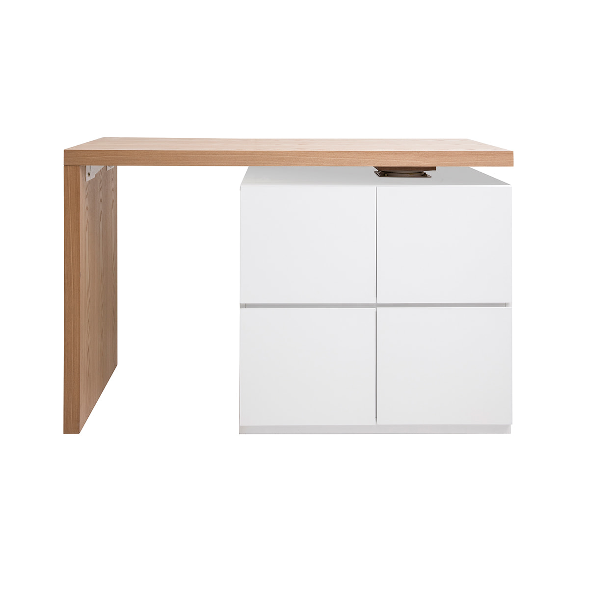 îlot - table de bar modulable avec rangement blanc mat et bois clair chêne L140-165 cm MAX