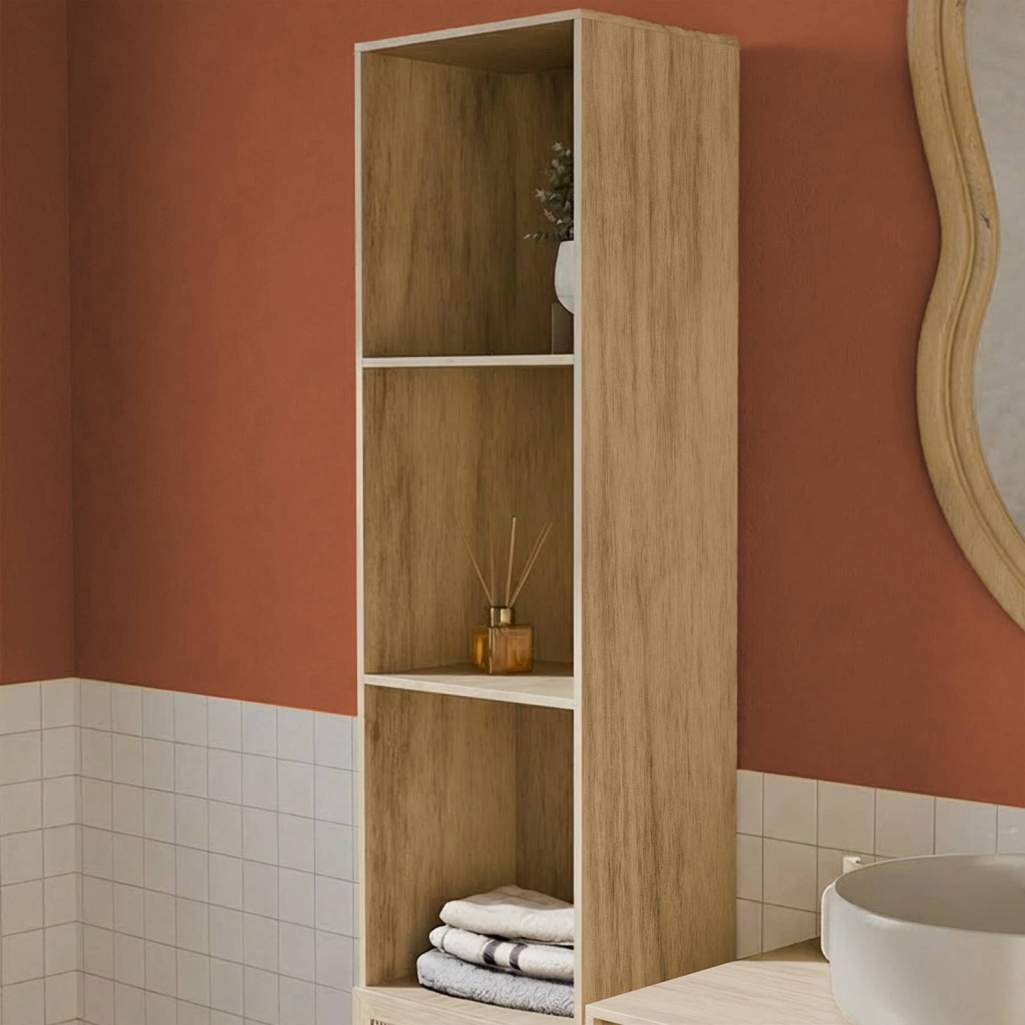 Colonne de rangement salle de bain bohème décor bois BOHÈME