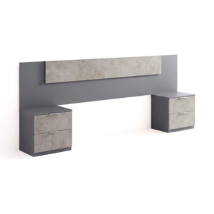 Cabecero para cama de 135-150 cm y 2 mesitas con cajones en gris grafito y gris cemento Akari Gris Grafito - Gris Cemento